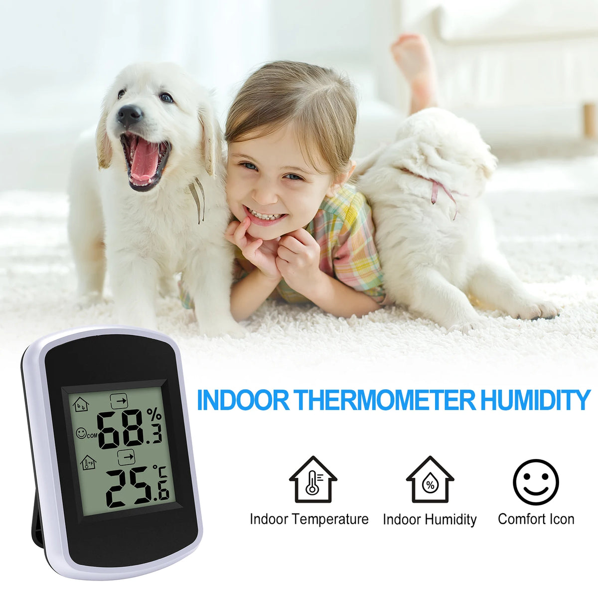 Digital Thermometer Smart Humidity Temperature Gauge Color Comfort Alert Trend Arrows Battery Powered Hygrometer for Home