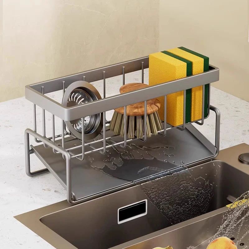 Kitchen Countertop Storage Rack Sink Sponge Holder Dishcloth Drain Basket Soap Tray Cleaning Tool Organizer for Kitchen