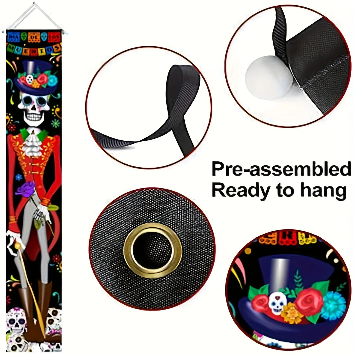 Day of The Dead Decorations Dia De Los Muertos Decor Mexican Fiesta Sugar Skull Flowers Deocrations Hanging Wall Door Banner