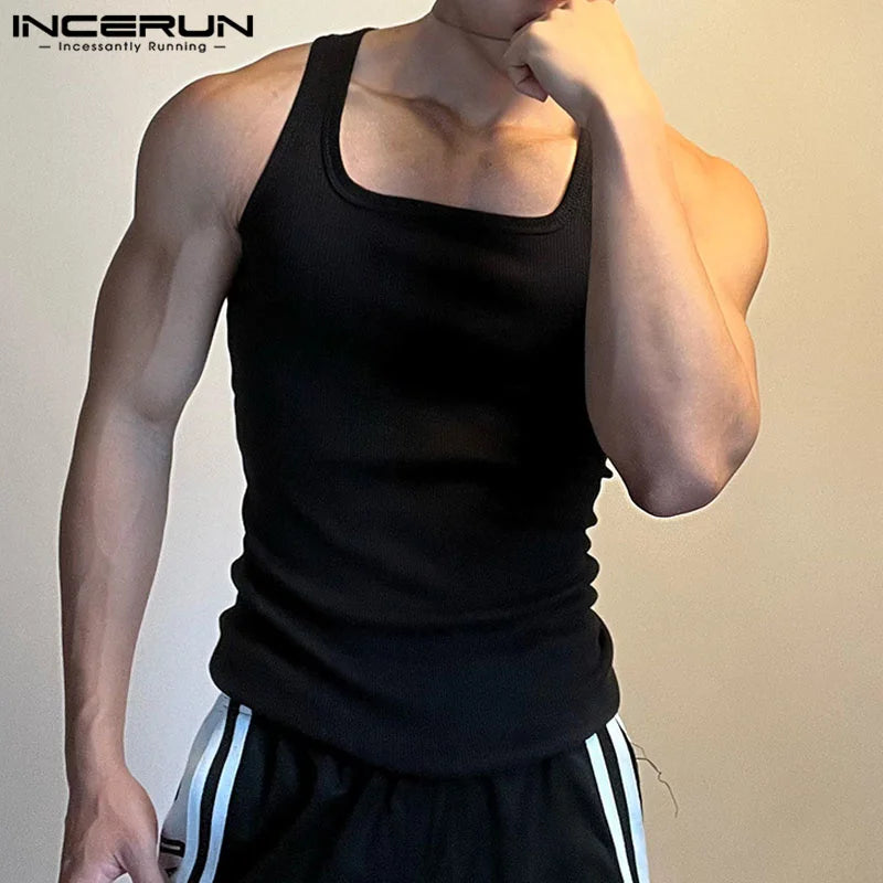 2023 Men Tank Tops Solid Color O-neck Sleeveless Streetwear Casual Male Vests Fitness Summer Workout Men Clothing S-5XL INCERUN