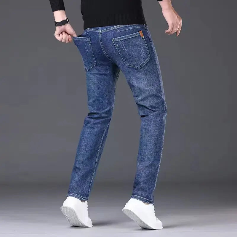 2025 New Business Men's Jeans Casual Comfortable Straight Stretch Fashion Classic Premium Blue Black Denim Pants Large Pants