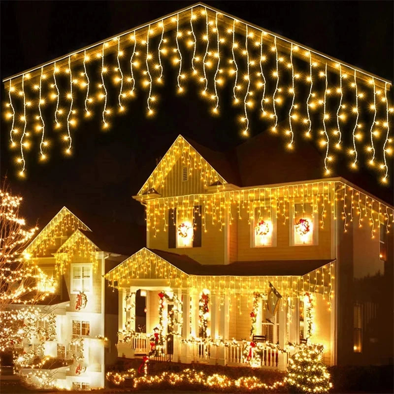 Christmas Decor Festoon Icicle Curtain Led Lights Wedding Garden Street Outdoor Waterproof Fairy String Light New Year Decor