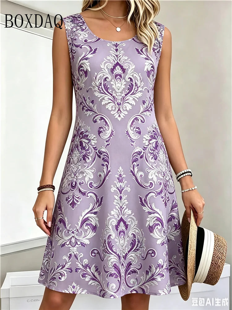 Ethnic Style Pattern Vintage Women's Dresses For 2026 New Summer Clothing Loose Plus Size Casual 3D Print Loose Sleeveless Dress