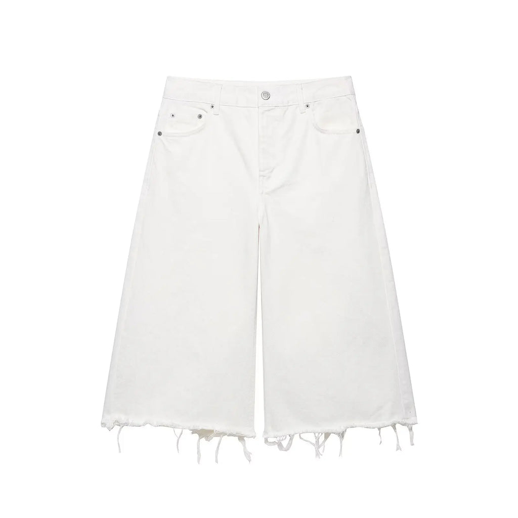 Casual Fashionable Frayed Hem Denim Shorts Women's High Waist Slim Fit Polyester Fiber Spring Season Ladies Premium Quality