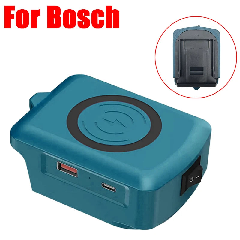 Wireless Charger Adapter 18V Lithium Battery Charging Station with Type-C&USB Port for Makita for Dewalt for Milwaukee for Bosch