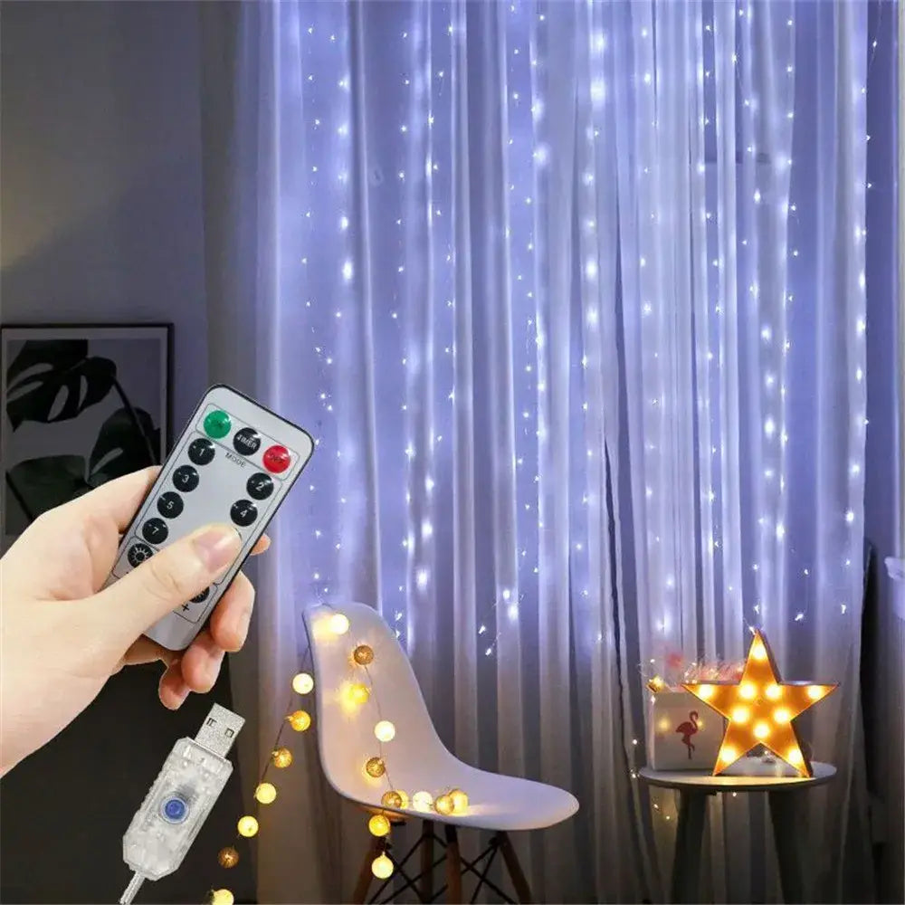 white led curtain fairy lights with remote control and usb power adapter designed for decorative bedroom ambiance