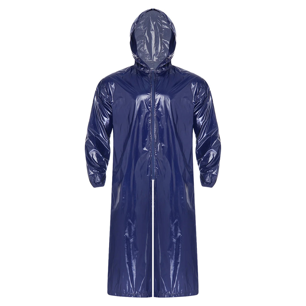 Mens Women's Raincoat Trench Hooded Coat Long Sleeve Front Zipper Lightweight Waterproof Long Jacket Workwear Camping Poncho