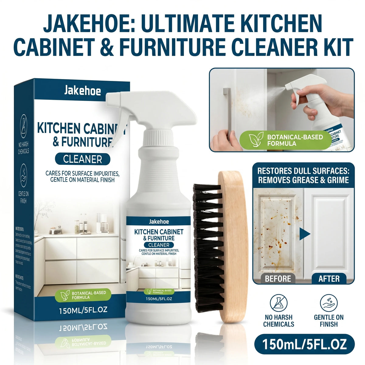 Kitchen Cabinet Cleaner Degreaser Powerful Grease Stain Remover Oil Dirt Cleaning Spray Refreshing No Residue Daily Surface Care