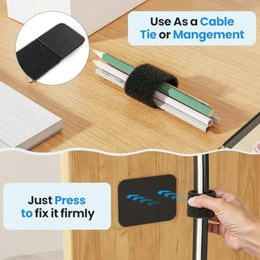 Cable Management Under Desk, Up to 15 Cord Enhanced Wire Holder Cord Organizer, Adjustable Hook and Loop Cable Ties, Home Offic
