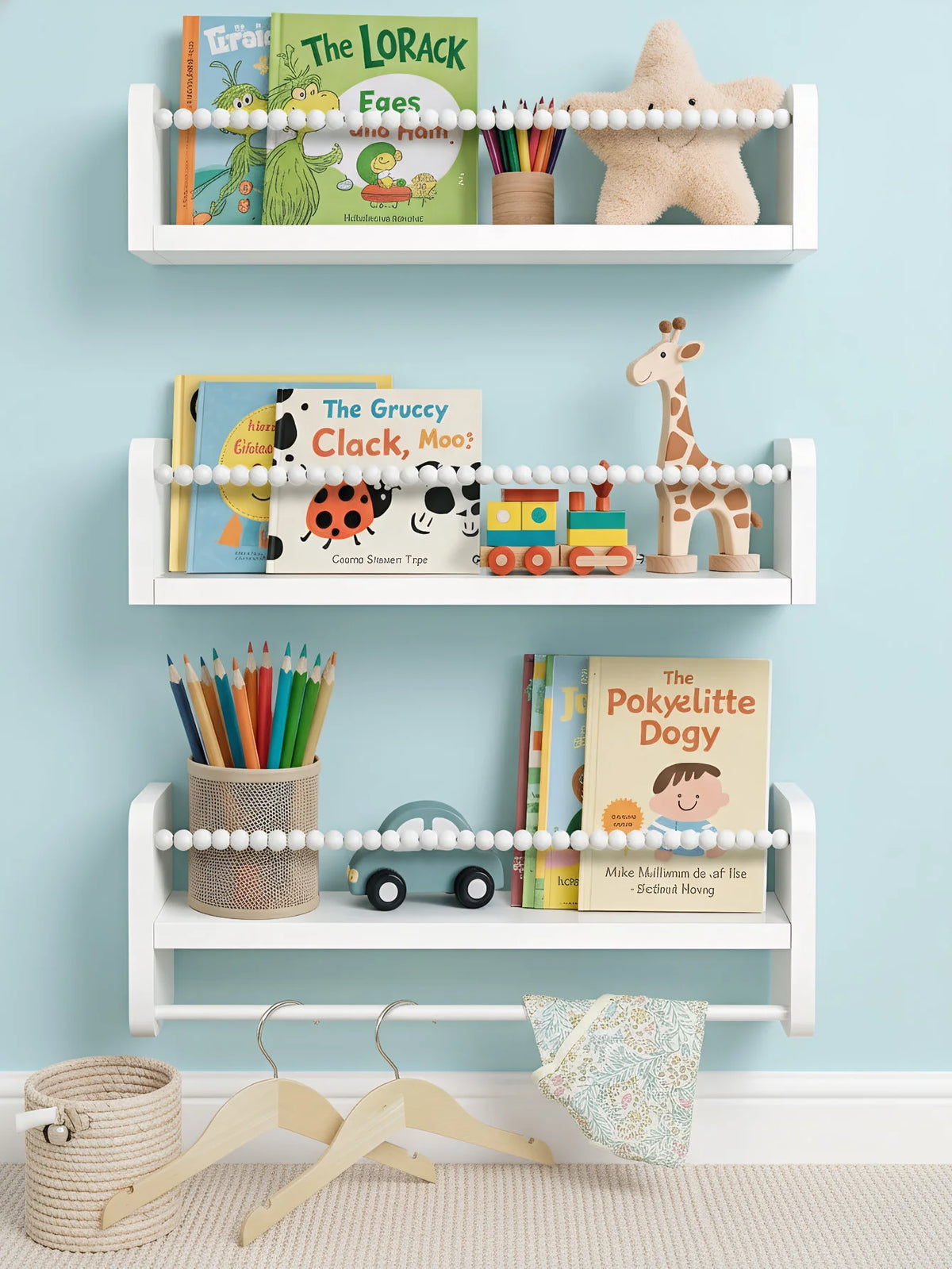 Nursery Book Shelves ,15.7 Inch Wood Floating Bookshelves for Wall Set of 3, Baby Kids Decor, Solid Wood Wall Mounted Shelves