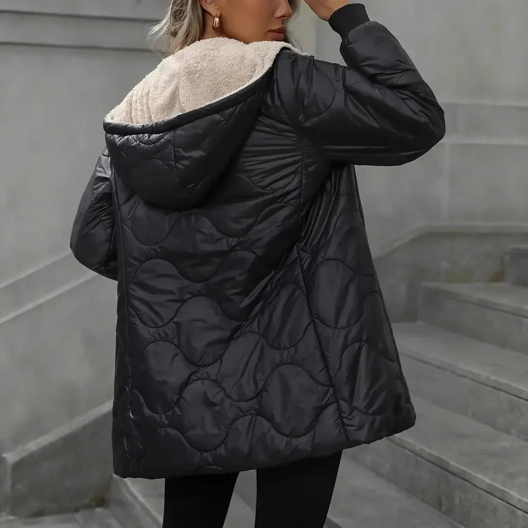 Women's Winter Jackets 2026 Hooded Mid-Length Loose Casual Outerwear Comfortable Street Style Polyester Padded Parka Coat