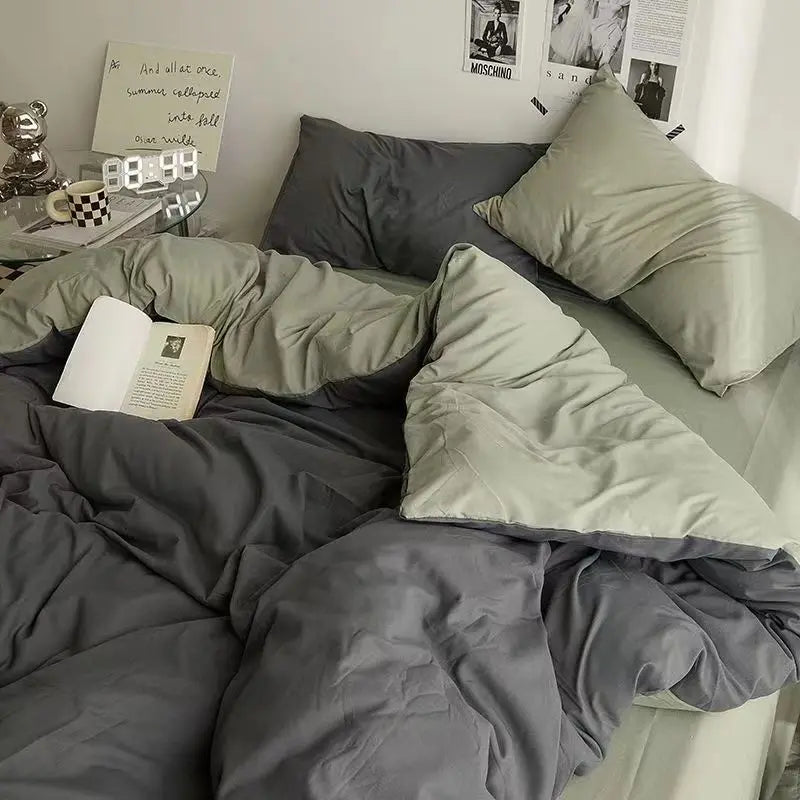 Bed Linen 2 Bedroom Four-piece Washed-cotton Bed Sheets Pillowcases Comforter Bedding Set Student Dormitory Three-piece Cover