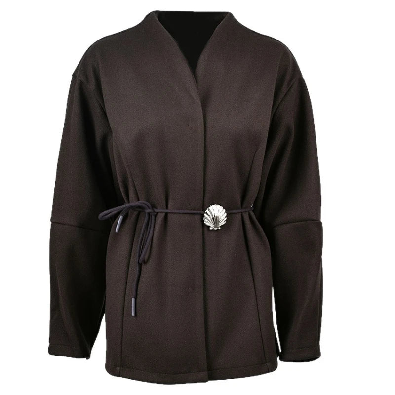 Women Wool Mid Length Coats Jackets Blends Stand Collar Coat Thick Warm Y2k Streetwear Jacket Work Outerwear Autumn Winter