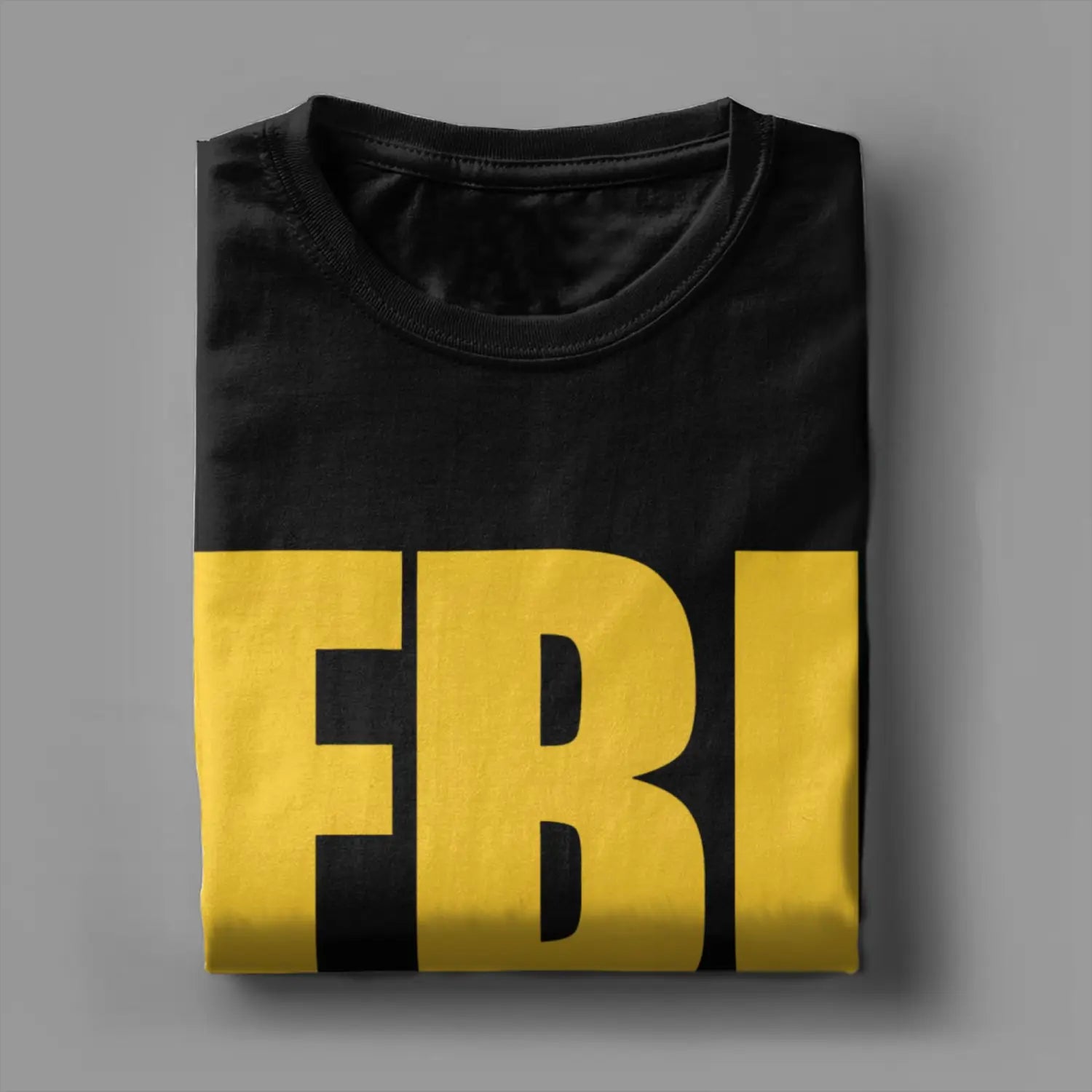 Mens Fbi Find Beer Immediately black cotton t-shirt with bold yellow Fbi lettering across the chest.
