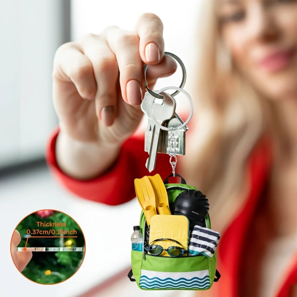Swimming Backpack Gear Keychain,2D Flat Acrylic Pendant,Sports Themed Ornament Charms,Hanging Decor for Bags Festive Party Gift