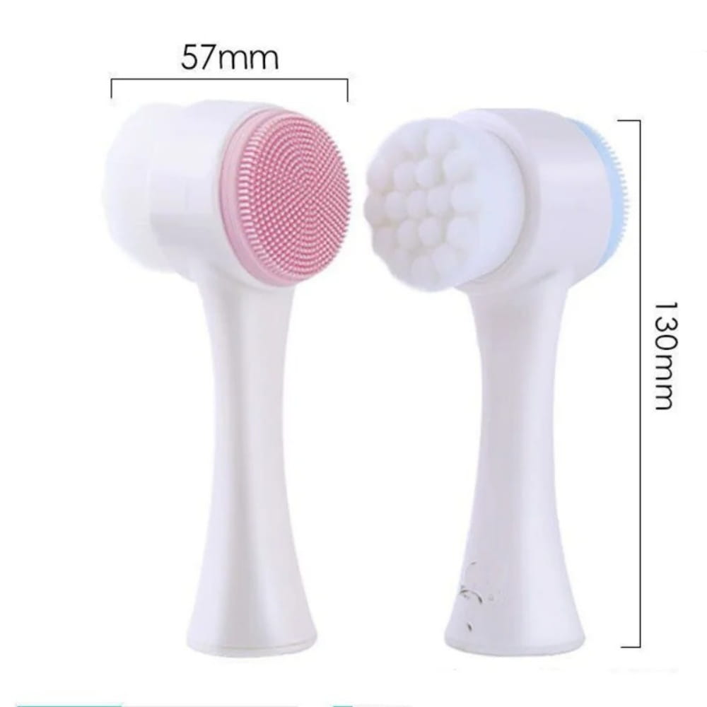 White plastic pet paw cleaner facial cleansing brush with pink and white silicone bristle heads for effective paw cleaning and grooming.