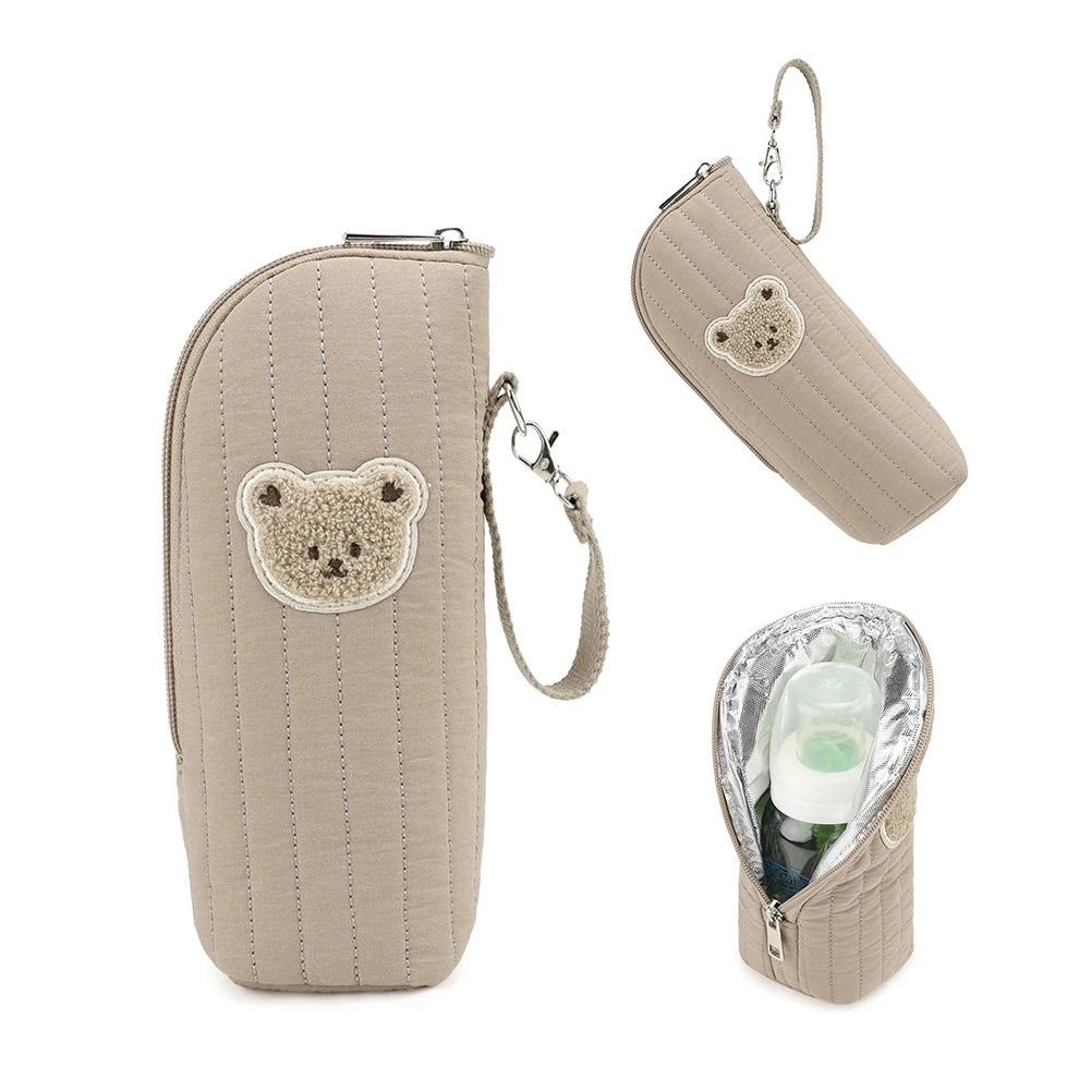 Baby Milk Bottle Warmer Bag,Plush Cartoon Bear Insulated Bag For Outdoor Travel Camping,Newborns Essential Travel Geared