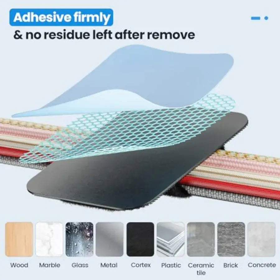 black adhesive film with a textured honeycomb-patterned backing designed for firm adhesion and residue-free removal in the under desk cable organizer ties set