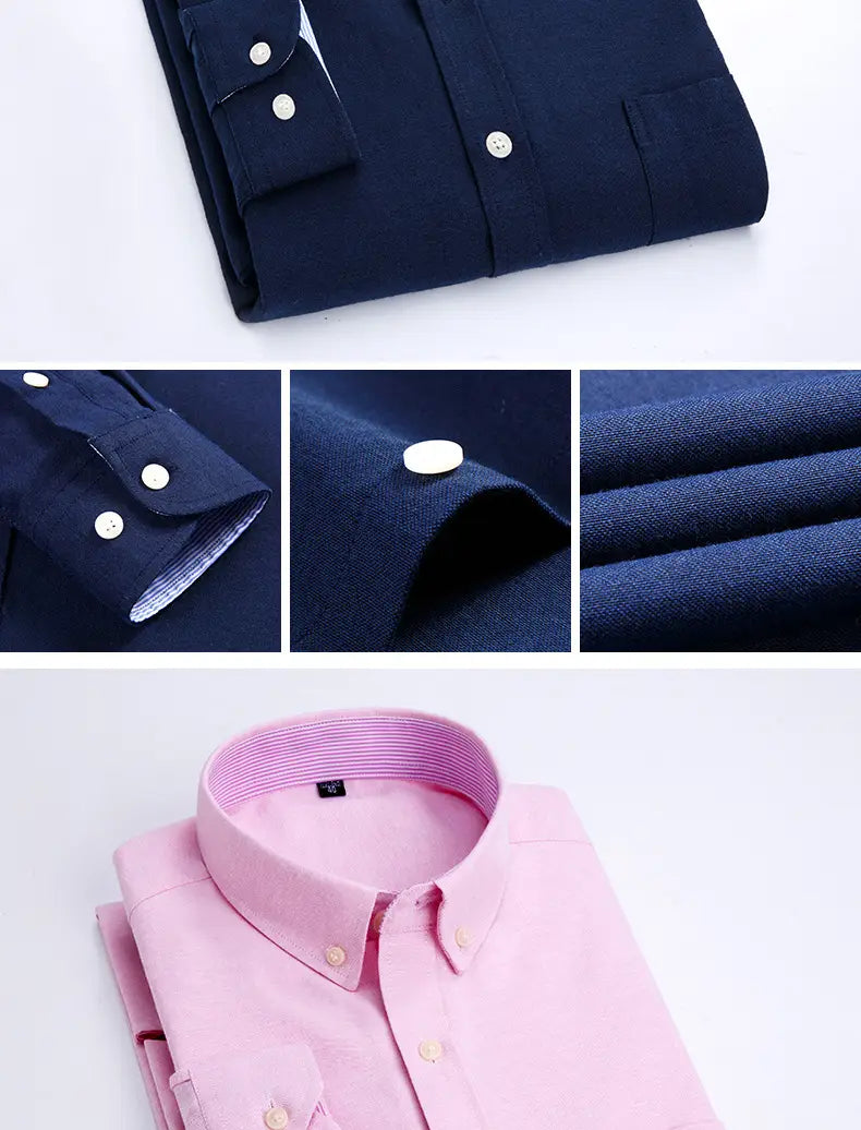 mens light blue oxford shirt casual long sleeve featuring navy blue and pink button-down styles with contrasting inner linings white buttons and a textured fabric finish