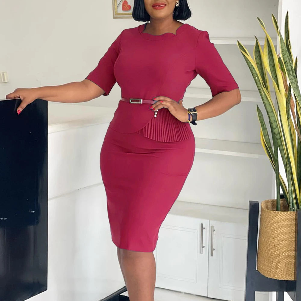 Office Dresses for Ladies 2026 Latest Summer Simple Elegant Half Sleeve Formal Church Dress Women Knee Length Pencil Peplum Dres