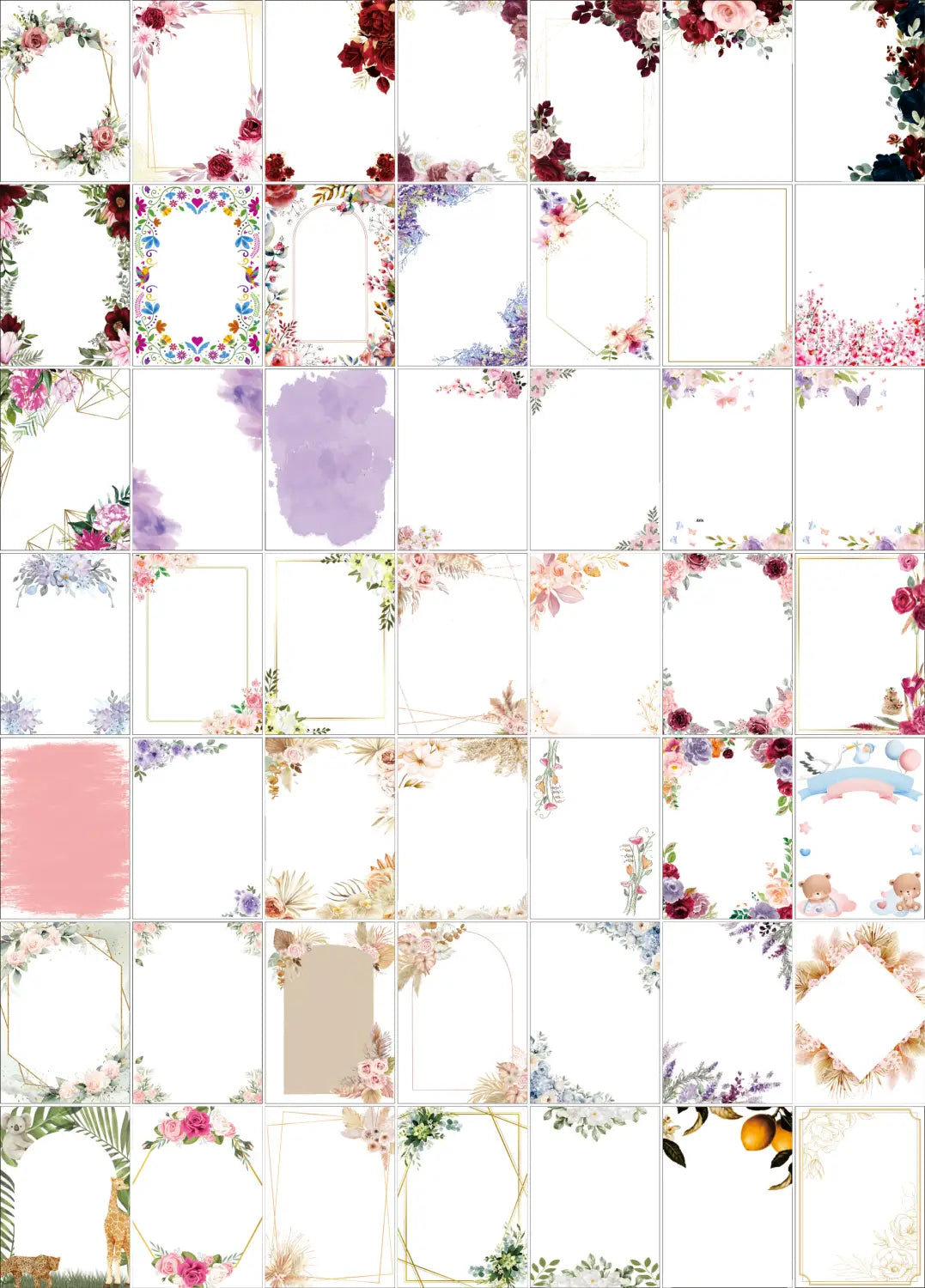 a collection of ten jewish blessing card acrylic keychains featuring delicate floral design templates with soft pinks purples and reds arranged within elegant frames as party favors