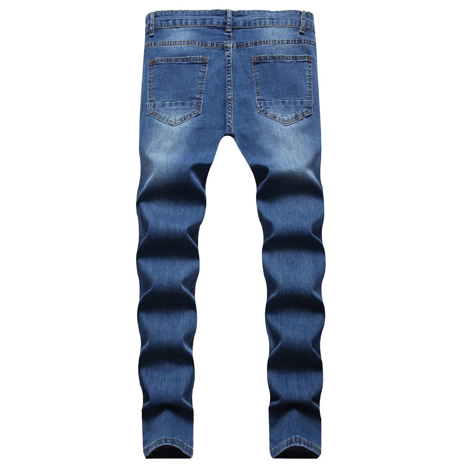 Männer rissen schmale Jeans aus blauem Denim mit schmaler Passform und ausgewaschenem Effekt.