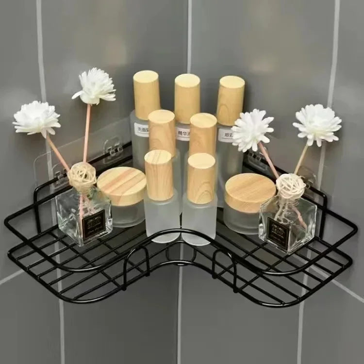 Bathroom Kitchen Punch Corner Frame Shower Shelf Wrought Iron Shampoo Storage Rack Holder with Suction Cup Bathroom Accessories
