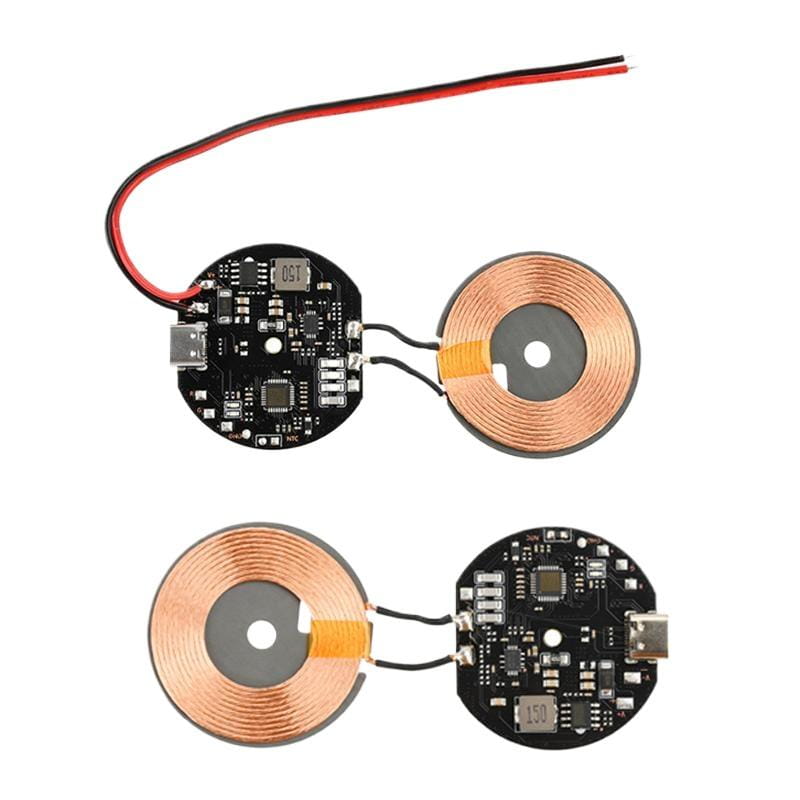 Carte de charge sans fil 20 W, dotée de plaques de circuit imprimé noires avec enroulements en cuivre et d’un diamètre de 43 mm, conçue pour des modules de voiture pour téléphone portable.