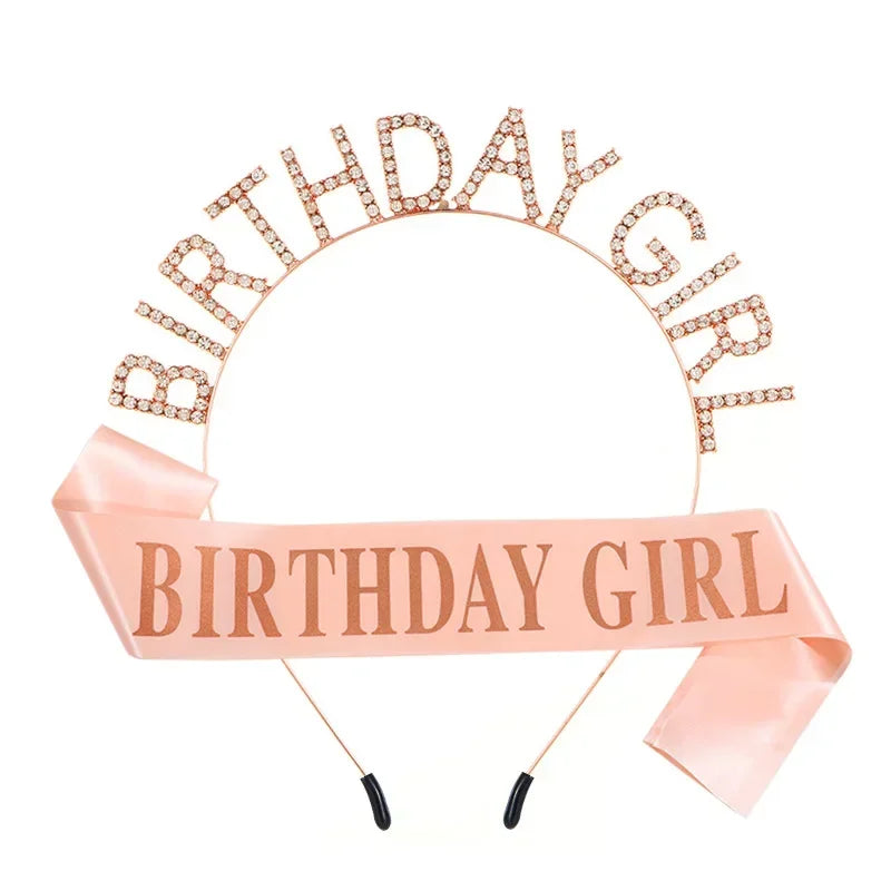 Birthday Crowns for Women Girl Sash Tiara Princess Rhinestone Girl Headband Gifts Happy Birthday Accessories Wedding Festival