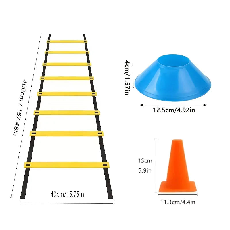 Portable Agility Training Set, Speed Ladder, Disc Cones & Marker Cones for Soccer Basketball Baseball Footwork Training