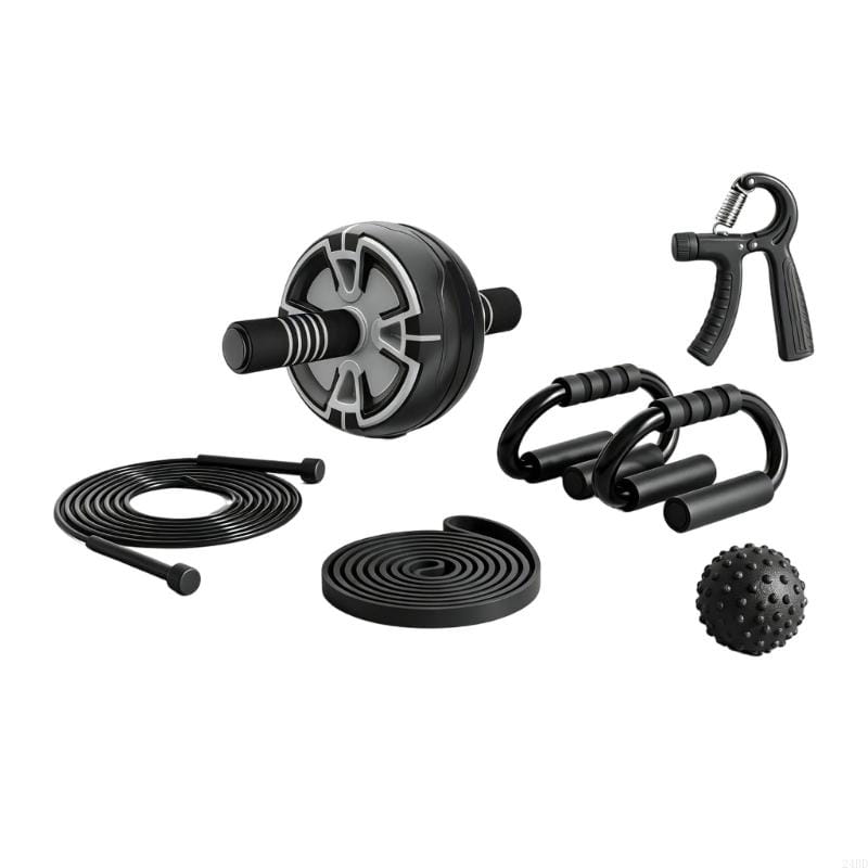 Black and gray ab roller wheel with textured grip surface featuring real time tracking from the 6-in-1 ab roller wheel set