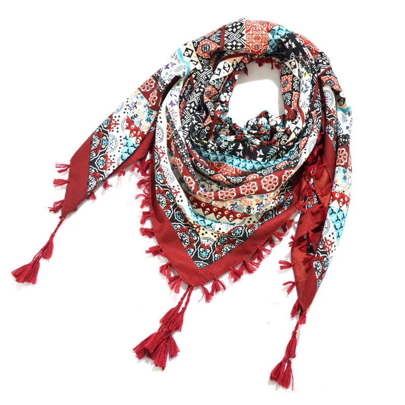 Bohemian Scarf Women Winter Wrap Shawl Retro Floral Tassel Female Scarf Big Square Scarf Cotton Foulard Handkerchief