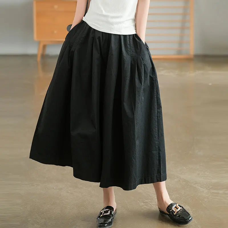 Women's Wide Leg Pants 2026 Summer High Waist Loose Thin Capri Pants Female Mom Casual Solid Color White Design Skirt Pants