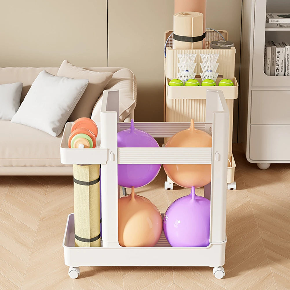 Gym Equipment Organizer Trolley with Wheels Gym Equipment Holder Yoga Mat Storage Rack Fitness Equipment Sports Tools Organizer