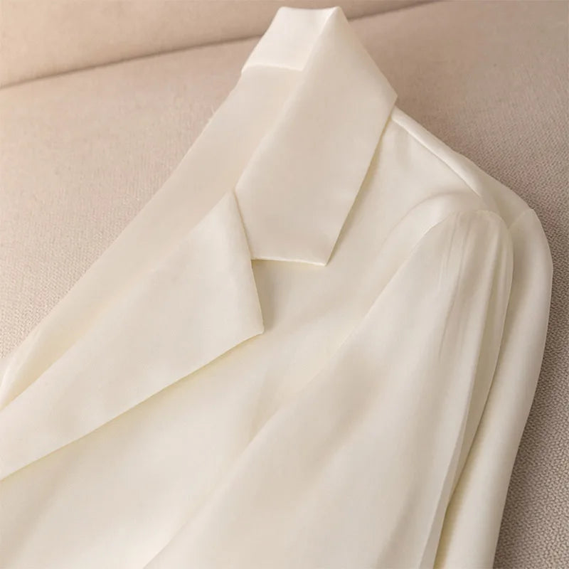 Women Blazer 95% Mulberry Silk 5% Spandex 19 momme Black White One Button Coat Jacket office work M L XL MM147