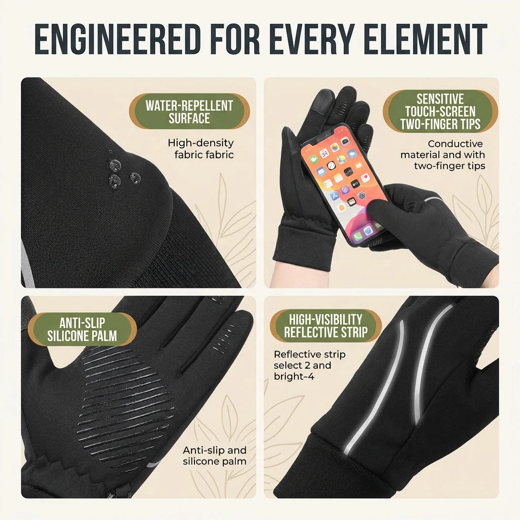 Outdoor Warm Gloves for Men, Windproof Water Resistant Touch Screen Gloves Non‑Slip Palm Fleece Lined for Cycling Running Daily