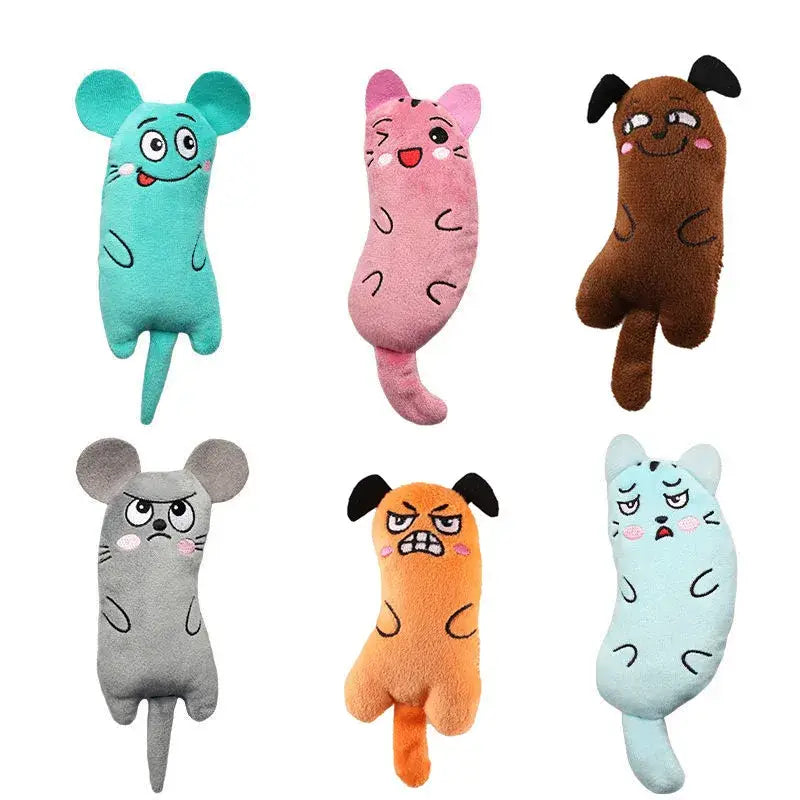個性的なカートゥーン風の表情と柔らかな布地のボディを備えた、カラフルなぬいぐるみキャットニップおもちゃ6点セット。子猫が噛むための動物おもちゃタイプとして設計されています。