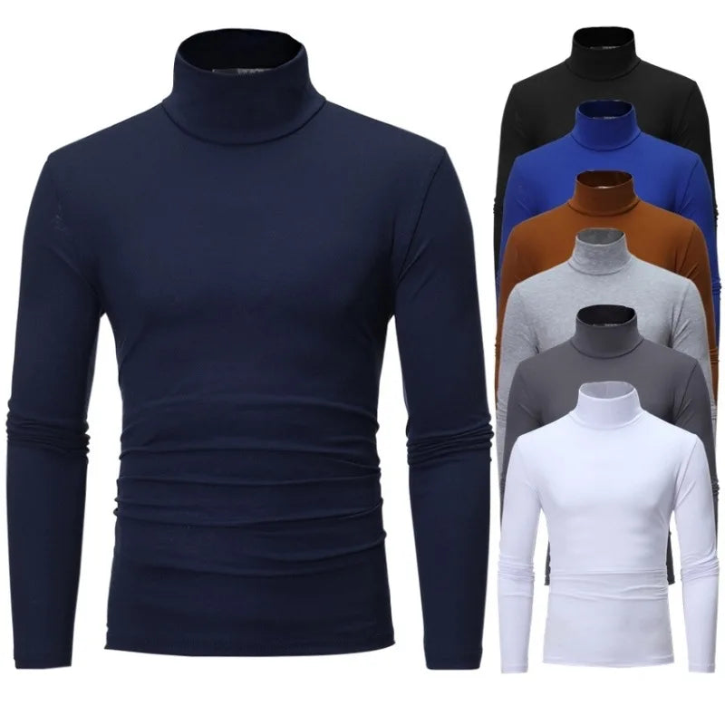 2021 New Men's Solid Color Turtleneck T Shirts Male Slim Fit Long Sleeve T Shirts Black White Men tshirt Tops S-3XL