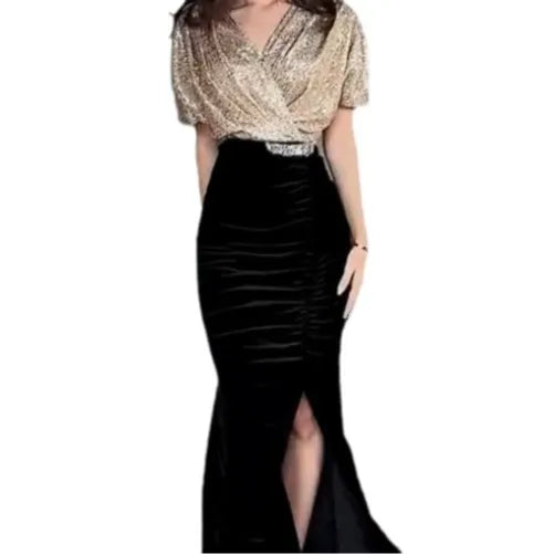 Formal Dresses for Women Party Sheath Dress Split Sequins V Neck Sexy A Line Gown Female 2025 Temperament Elegant Vestidos