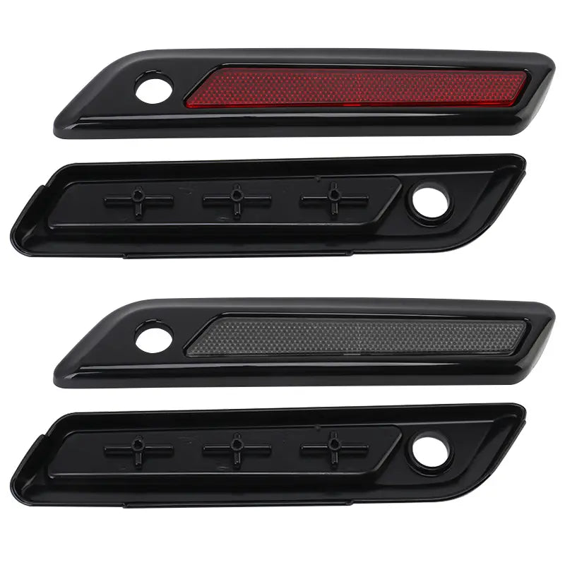 Cubiertas de pestillo de alforja de plástico negro para Harley Touring de 2014 en adelante con luces laterales indicadoras con paneles reflectantes rojos y transparentes