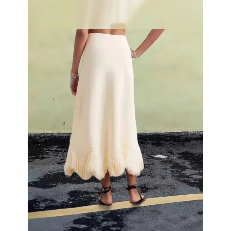 Autumn Winter Women Party Two Piece Set Elegant INS Tassel Shirt Top + Maxi Skirt Suit 2026 Celebrity Guest Evening Outfits