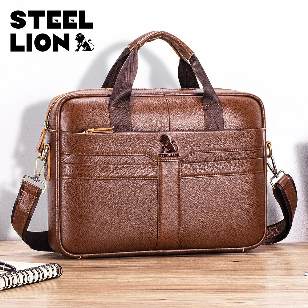 Leather Men's Briefcase, Large Capacity Business Office Bag, Cowhide Computer Bag, Can Be Carried by Hand or Shoulder