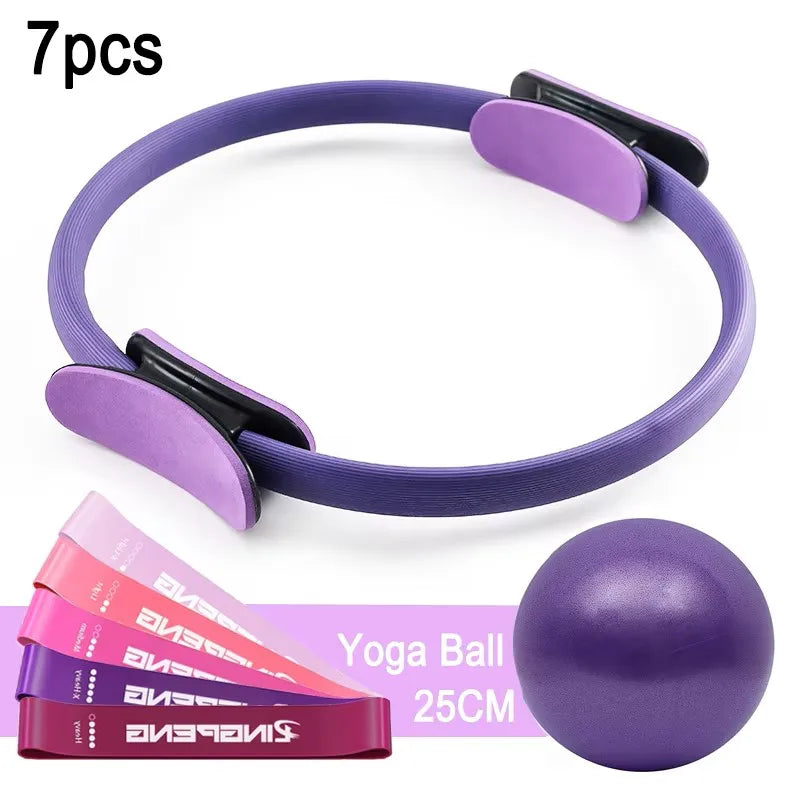 7Pcs/Set Pilates Ring Set, Magic Circle, Explosion-Proof Pilates Mini Ball, High Elastic Resistance Band, Yoga Wheat Tube Bal