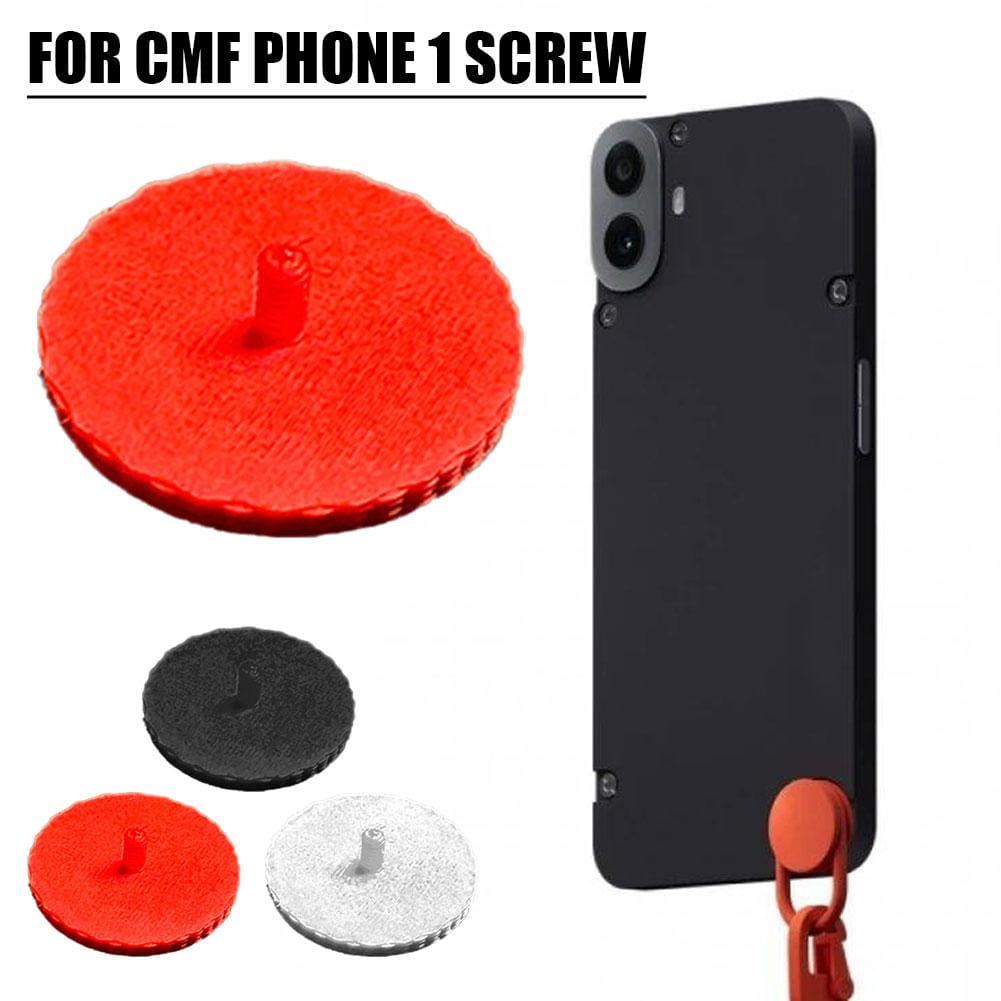 Capuchon de vis circulaire rouge pour téléphone CMF 1, de remplacement, présenté en trois couleurs, dont le noir et l’argent, avec une surface texturée pour un accent personnalisé.