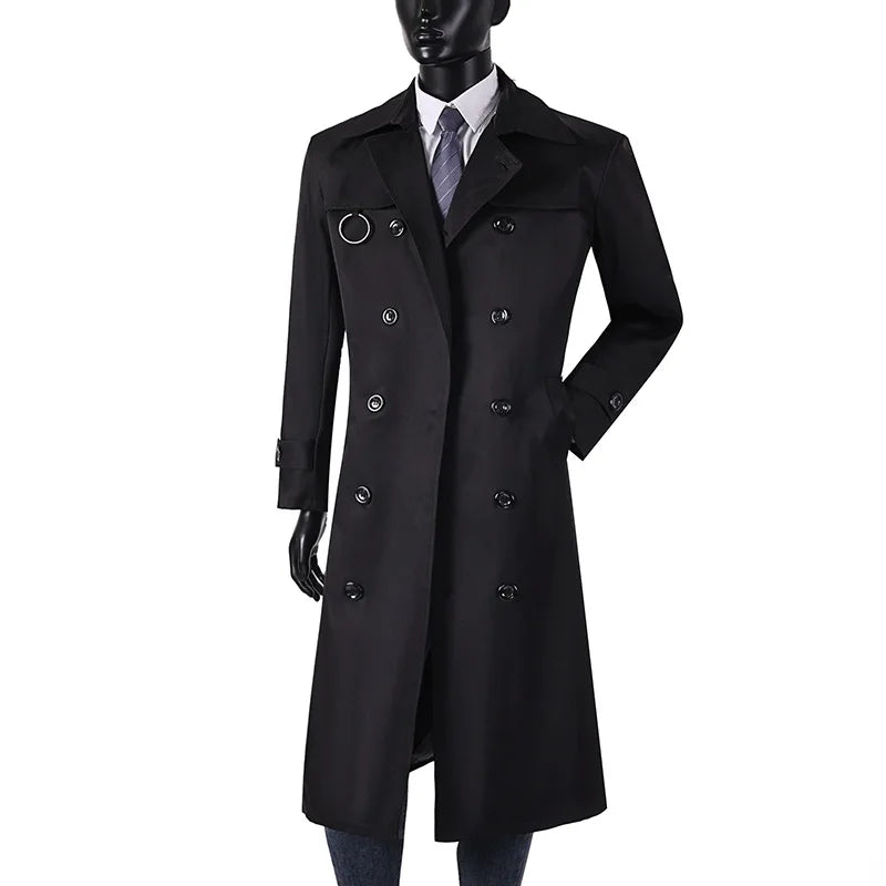 Extra Long Trench Coat for Weight 150 Kg Men British Trendy Loose Fit Man Clothing Long Jacket Double Breasted Overcoat in014