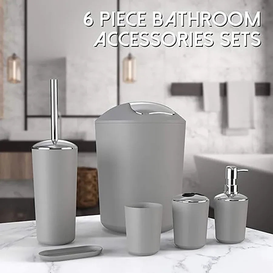 Bathroom Accessory Set,6 Piece Gift Set,Toothbrush Holder,Toothbrush Cup,Soap Dispenser,Soap Dish,Toilet Brush Holder,Trash Can
