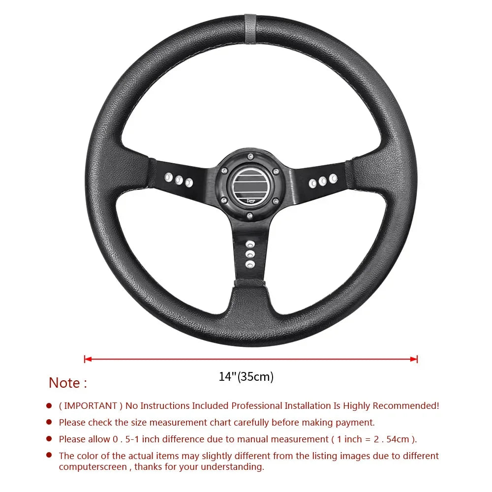 Steering Wheel 14 Inch 350MM 6 Hole Horn Racing Drifting Sport Car Accessorie Universal  Auto Pvc Black Grey Ring Steering Wheel