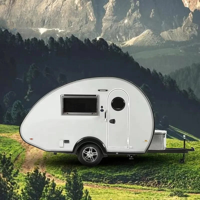 Custom Teardrop Travel Trailer, Fully Equipped Camper with Bed, Kitchen Storage Cabinets and Dining Area for Camping Road Trips
