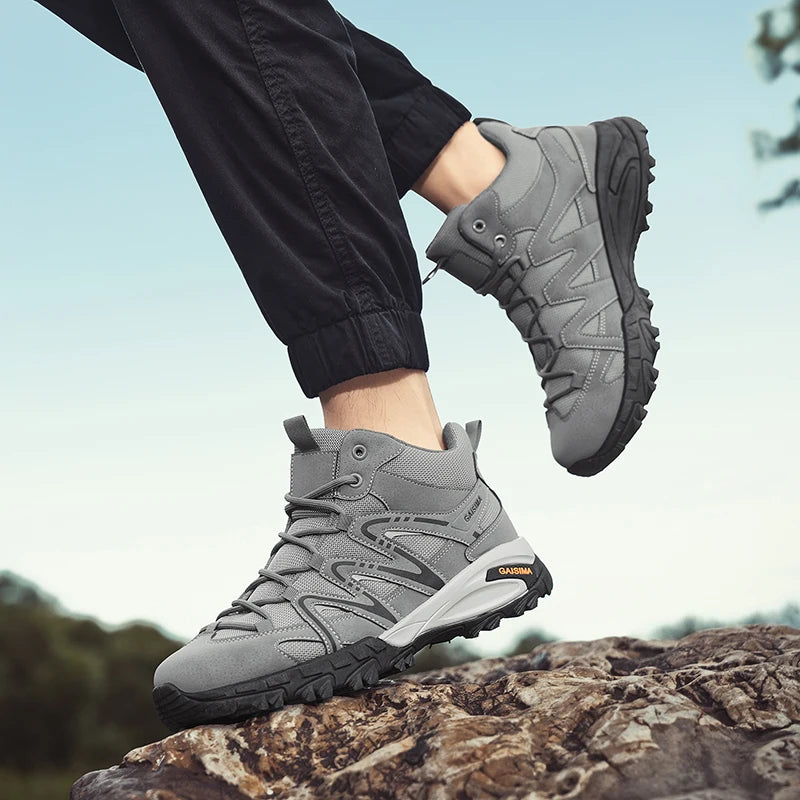 Men's Hiking Boots High Top Trekking Sneakers For Men Platform Camping Sports Shoes Outdoor Breathable Non-slip Climbing Shoes
