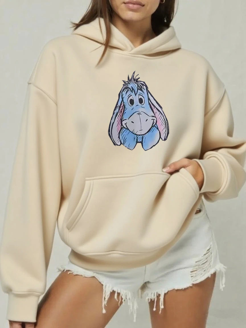 Cartoon Women Hoodies Winnie The Pooh And Honey Eeyore Hoodies Tops Long Sleeve Pockets Fashion Hooded Winter Sweatshirts